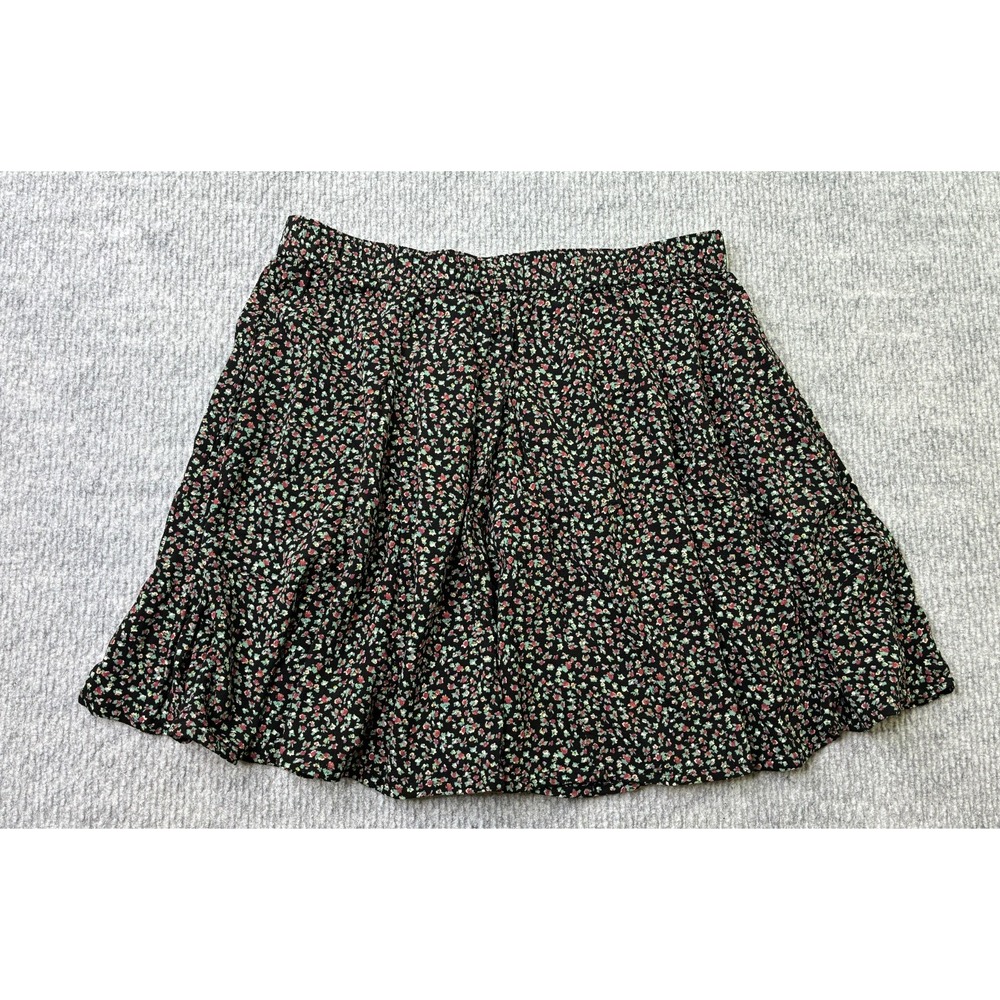 American Eagle Womens Small Black Floral Ruffle Mini Skirt Ditsy 100% Viscose